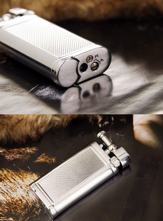 Angled Soft Flame Antique Style Lift Arm Butane Refillable Lighter with Tamper & Pick