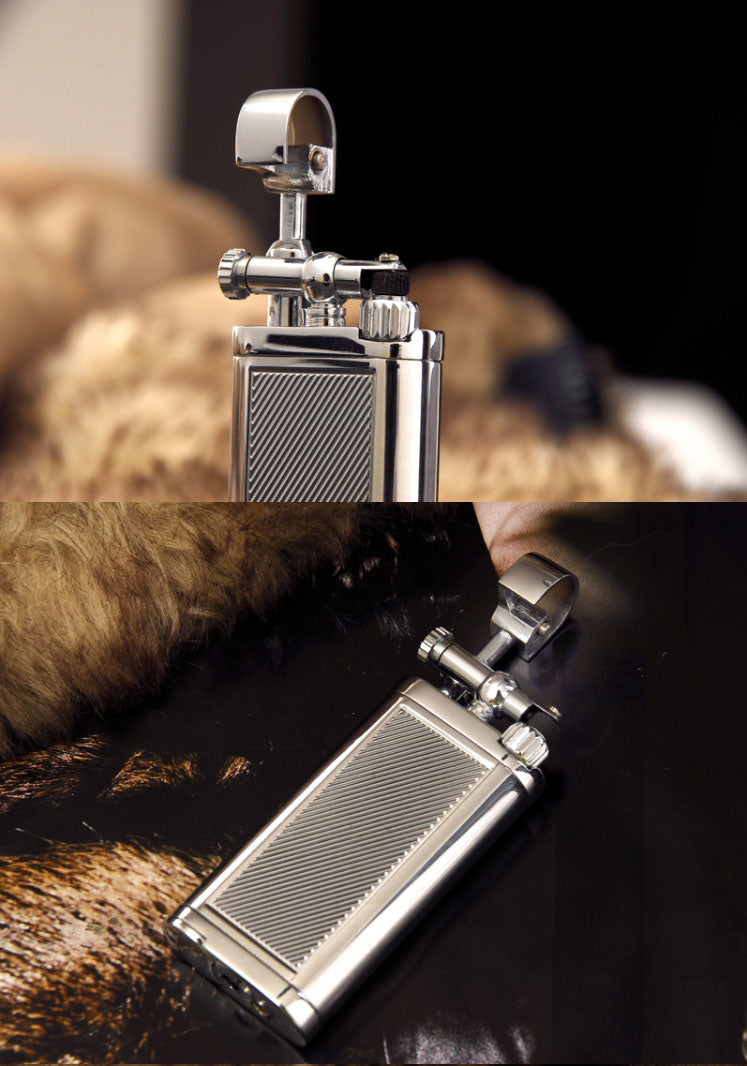 Angled Soft Flame Antique Style Lift Arm Butane Refillable Lighter with Tamper & Pick