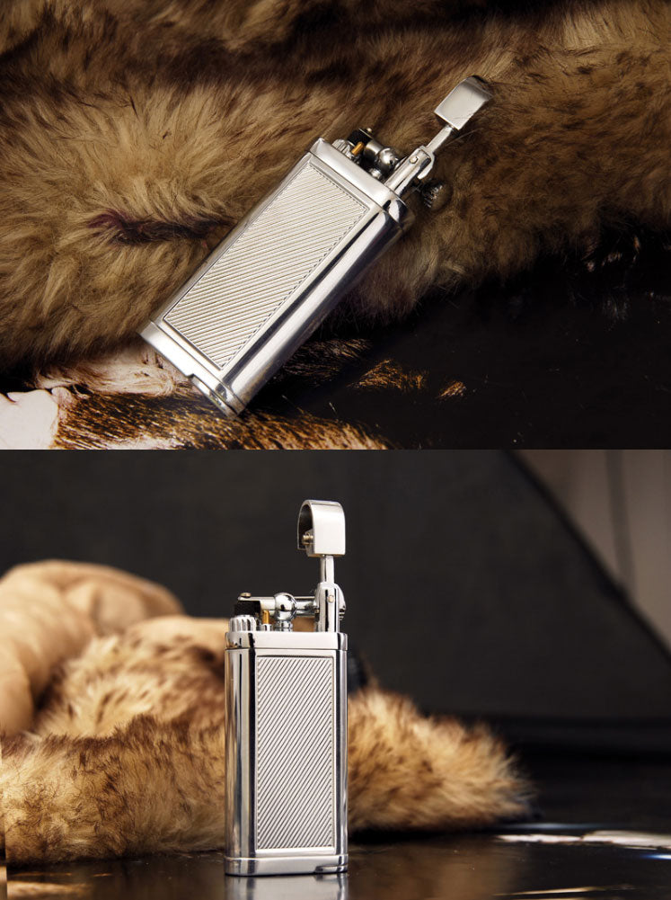 Angled Soft Flame Antique Style Lift Arm Butane Refillable Lighter with Tamper & Pick
