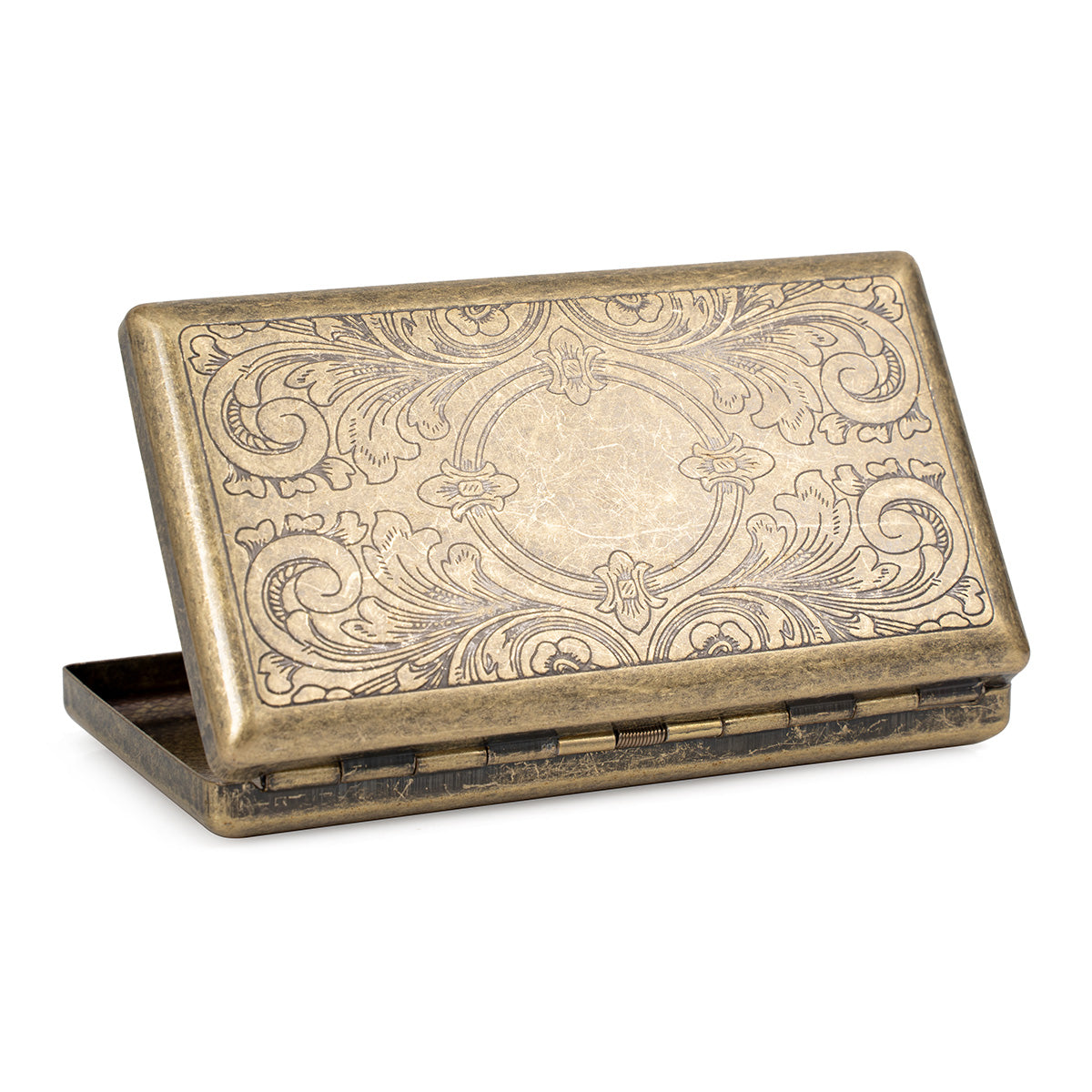 Retro Metal Cigarette Case - Antique Brass, Double-Sided Spring Clip Holder for Regular & 100s Cigarettes, Crush-Proof Portable Box