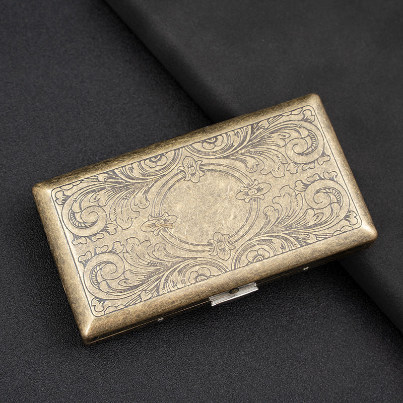 Retro Metal Cigarette Case - Antique Brass, Double-Sided Spring Clip Holder for Regular & 100s Cigarettes, Crush-Proof Portable Box