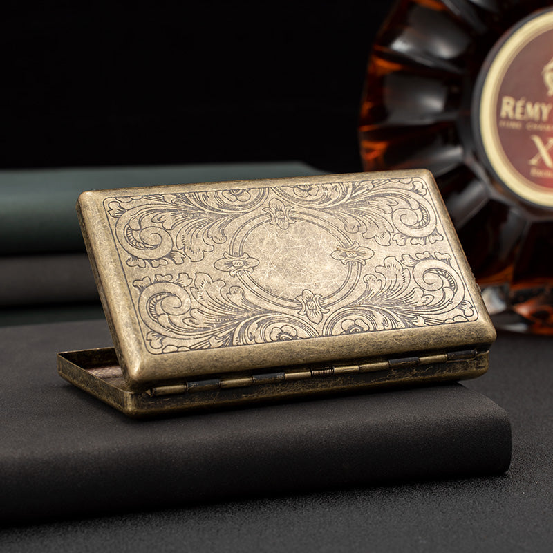 Retro Metal Cigarette Case - Antique Brass, Double-Sided Spring Clip Holder for Regular & 100s Cigarettes, Crush-Proof Portable Box