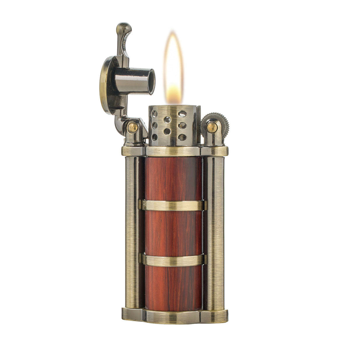 Rosewood Case Antique Style Petrol Kerosene Soft Flame Cylinder Type Windproof Lighter