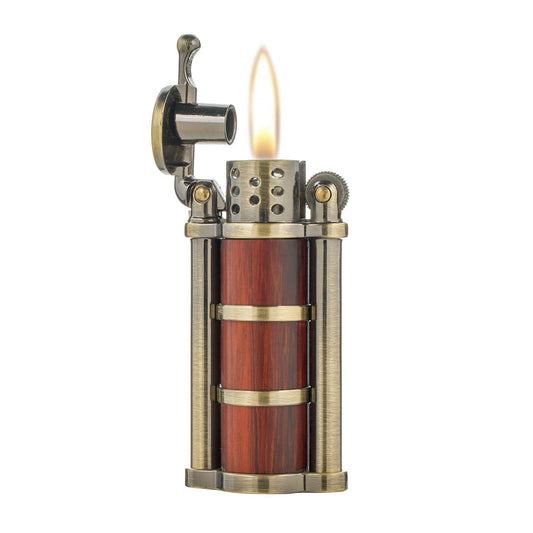 Rosewood Case Antique Style Petrol Kerosene Soft Flame Cylinder Type Windproof Lighter