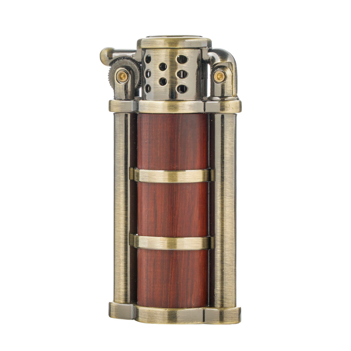 Rosewood Case Antique Style Petrol Kerosene Soft Flame Cylinder Type Windproof Lighter