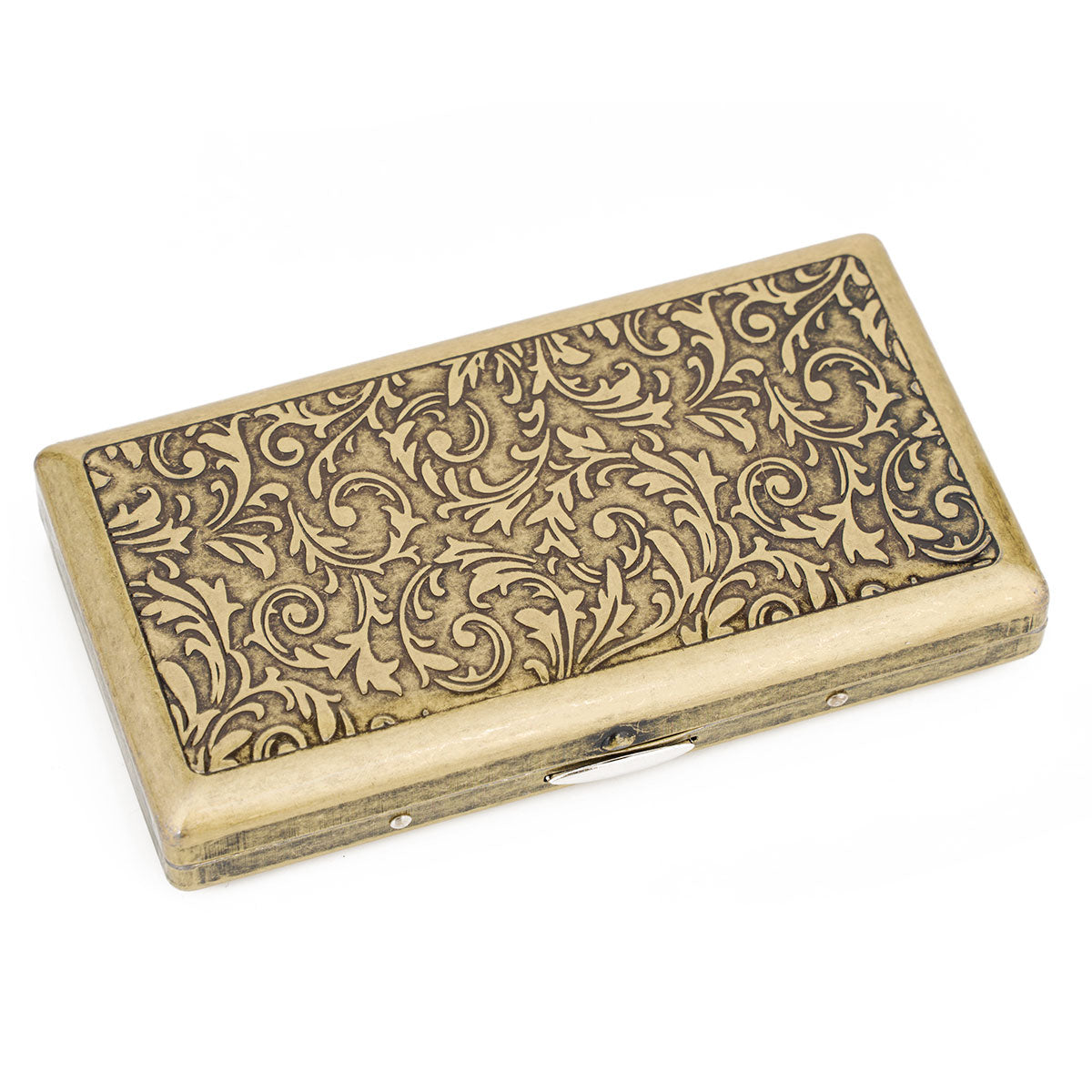 Retro Metal Cigarette Case - Antique Brass, Double-Sided Spring Clip Holder for Regular & 100s Cigarettes, Crush-Proof Portable Box