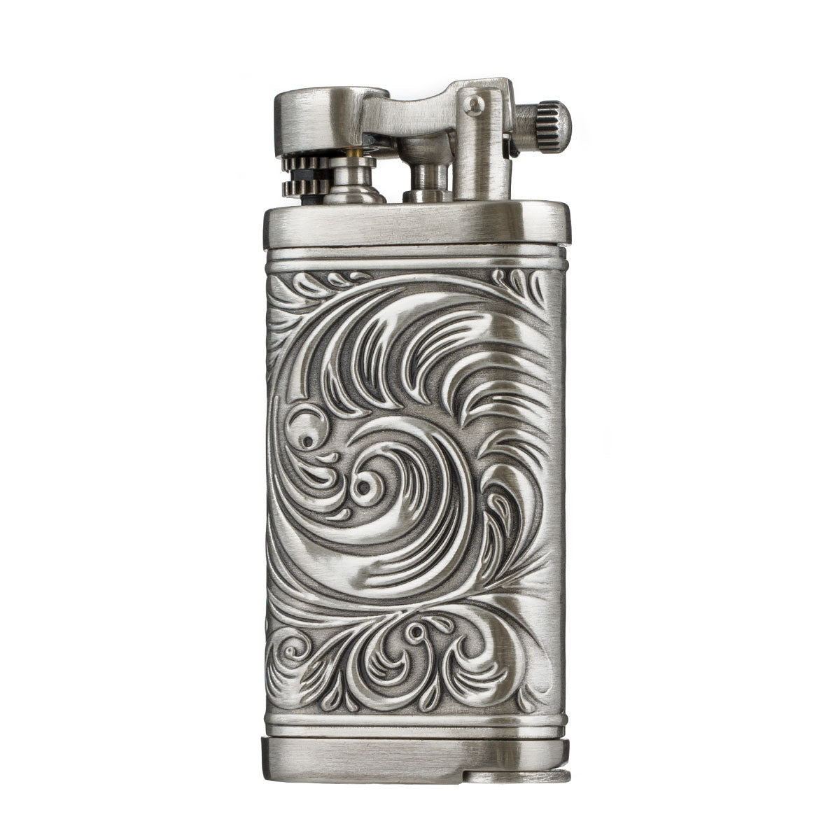 Embossed Pattern Antique Style Lift Arm Tobacco Pipe Butane Lighter with Tamper & Pick