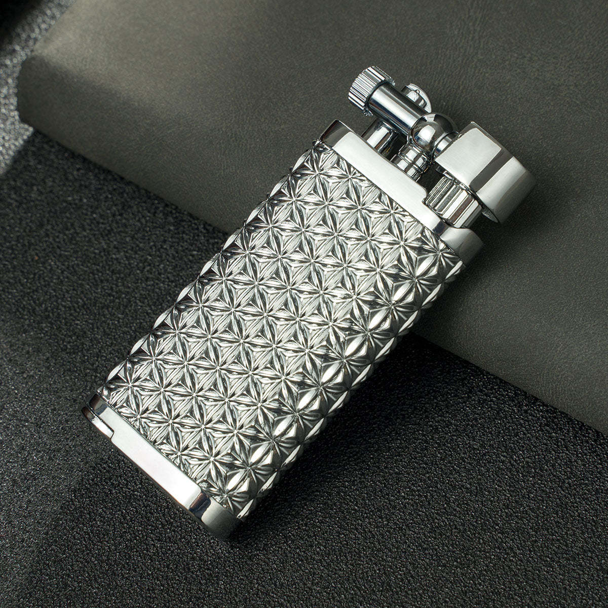 Angled Soft Flame Antique Style Lift Arm Butane Refillable Lighter with Tamper & Pick