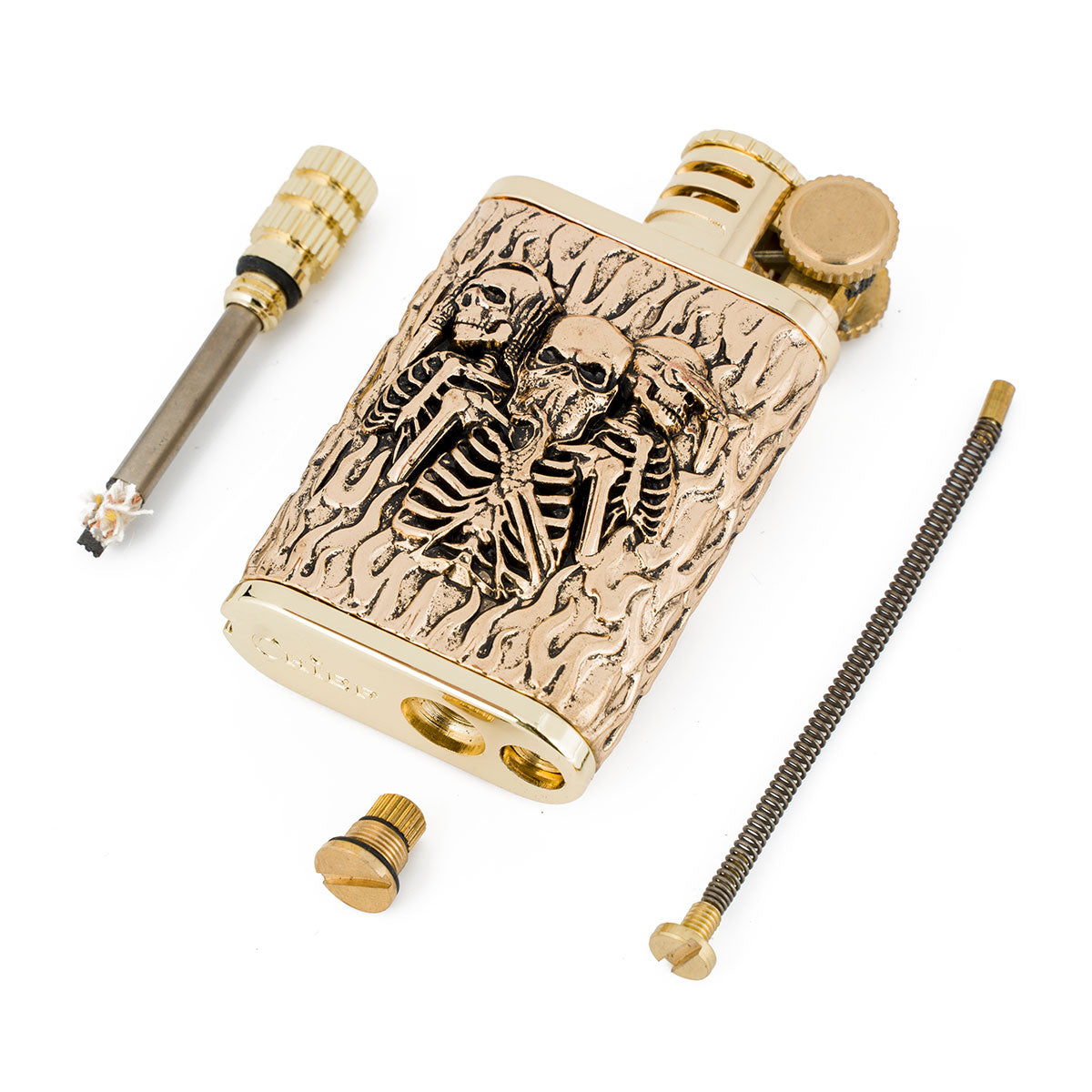 2 in 1 Lighetr Permanent Match Antique Style Flint Wheel Kerosene Lighter with Permanent Match  Skull King