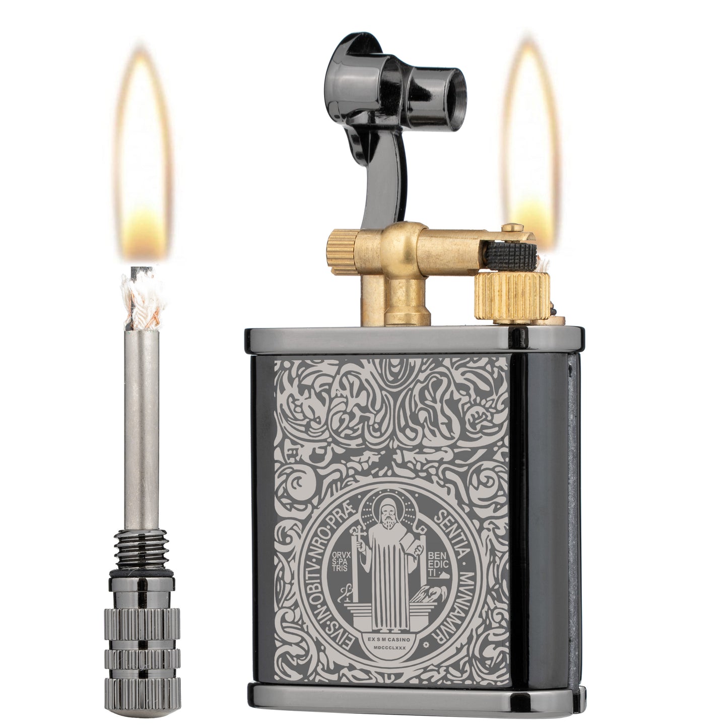 2 in 1 Lighetr Permanent Match Antique Style Lift Arm Kerosene Lighter with Permanent Match