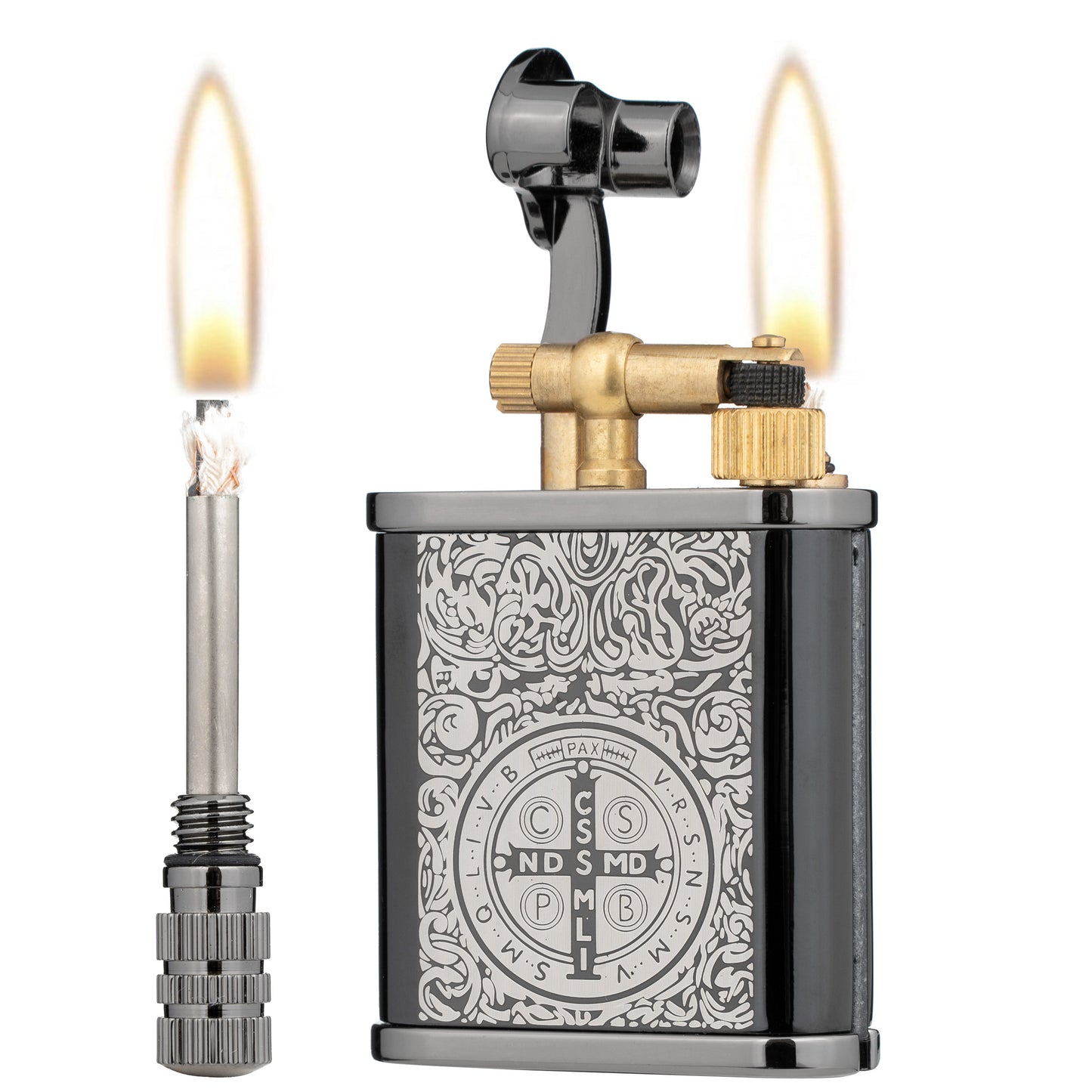 2 in 1 Lighetr Permanent Match Antique Style Lift Arm Kerosene Lighter with Permanent Match