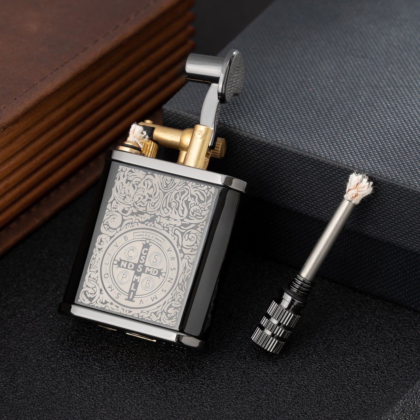 Black Ice Constantine 2 in 1 Lighetr Permanent Match Antique Style Lift Arm Kerosene Lighter with Permanent Match