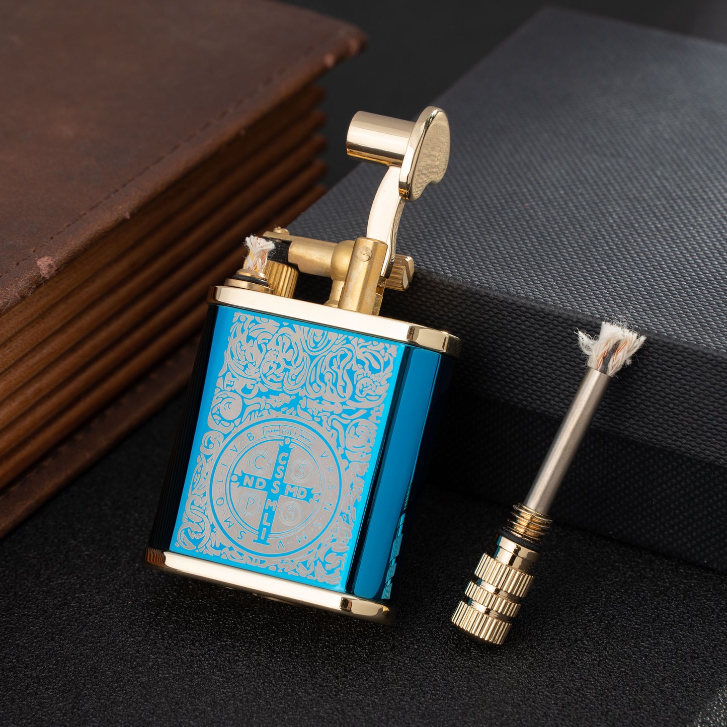 Blue Ice Constantine 2 in 1 Lighetr Permanent Match Antique Style Lift Arm Kerosene Lighter with Permanent Match