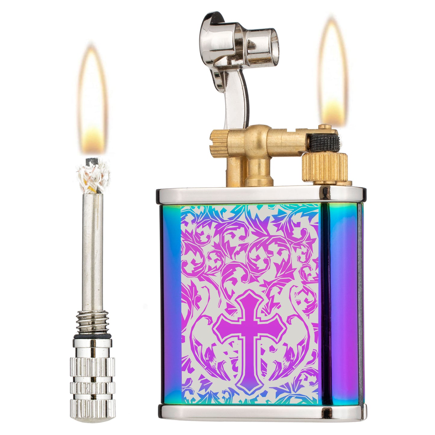 2 in 1 Lighetr Permanent Match Antique Style Lift Arm Kerosene Lighter with Permanent Match