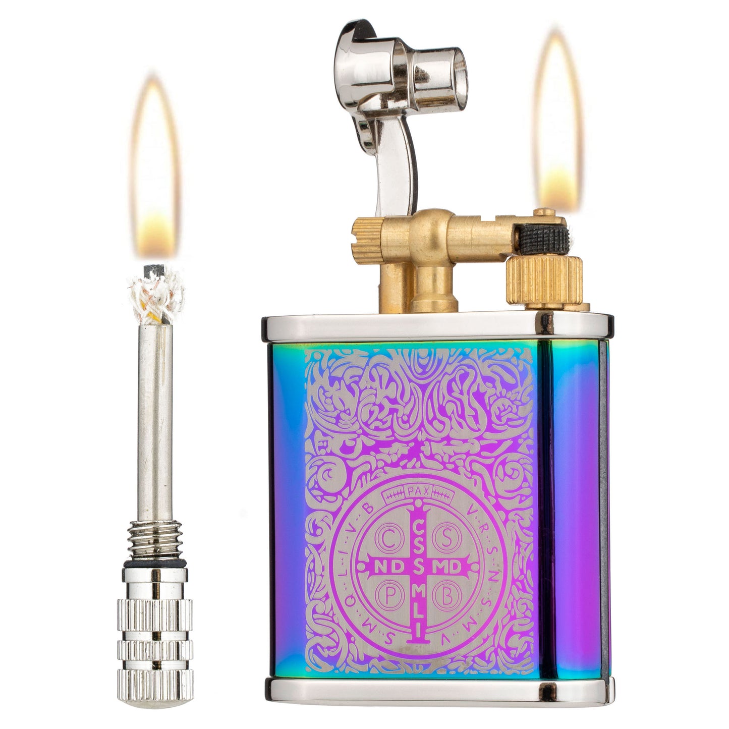 2 in 1 Lighetr Permanent Match Antique Style Lift Arm Kerosene Lighter with Permanent Match