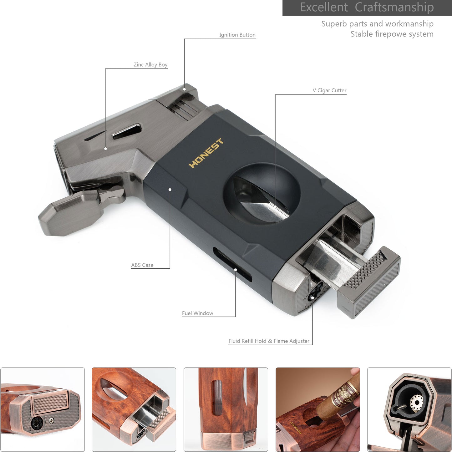 Multifunctional 2 in 1 Lighter Windproof Jet Flame Butane Refillable Torch Lighter with V Cutter