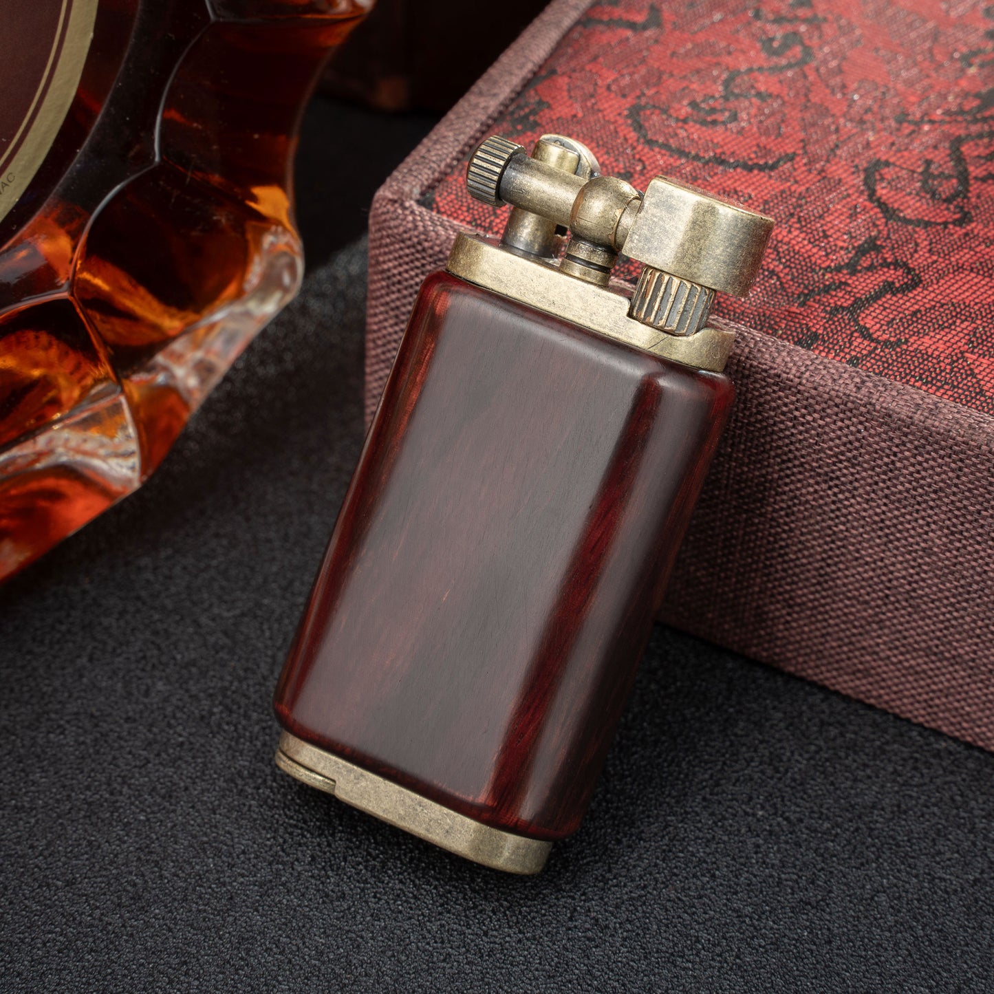 Angled Soft Flame Antique Style Lift Arm Butane Refillable Lighter with Tamper & Pick