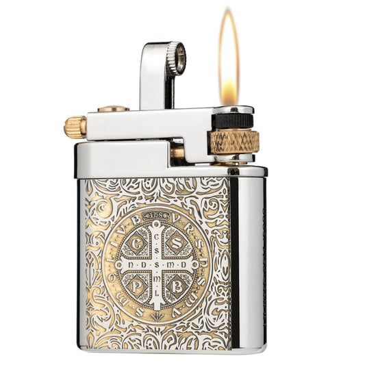 Antique Brass Lighter for Men, Flint Wheel Soft Flame, Vintage Lift Arm Design, Durable Outdoor Use, Gift for Men Dad Husband (Constantine)
