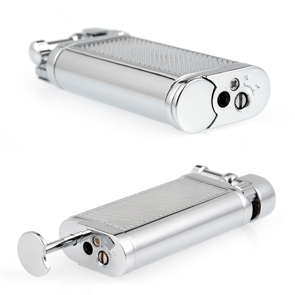 Angled Soft Flame Antique Style Lift Arm Butane Refillable Lighter with Tamper & Pick