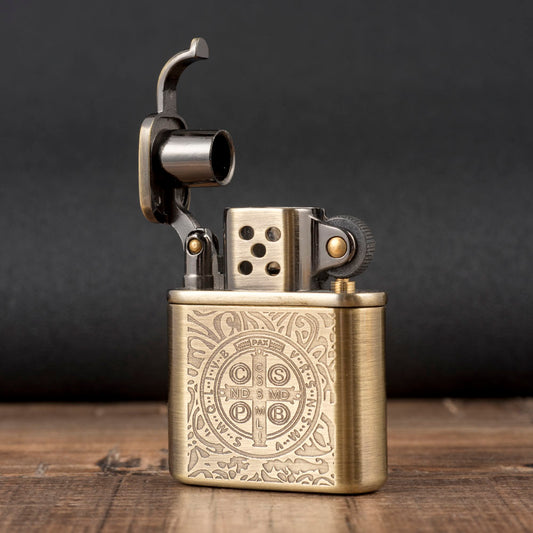 Bronzy Carved Constantine Antique Style Lift Arm Petrol Kerosene Lighter