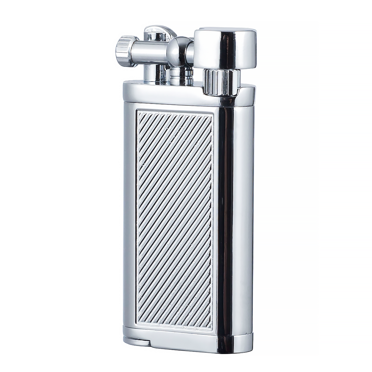 Angled Soft Flame Antique Style Lift Arm Butane Refillable Lighter with Tamper & Pick