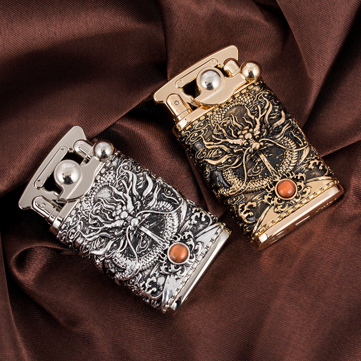 Antique Chinese Dragon Design Metal Rocker Arm Kerosene Lighter - Soft Flame, Collectible Retro Style, Portable & Handcrafted