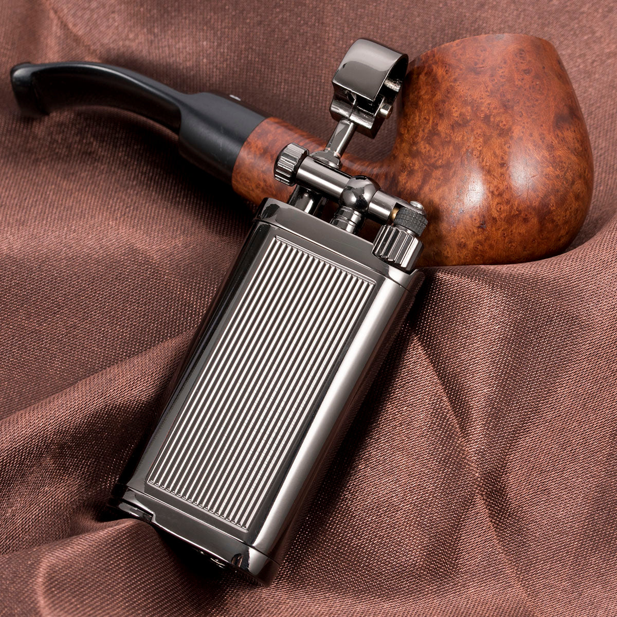 Angled Soft Flame Antique Style Lift Arm Butane Refillable Lighter with Tamper & Pick