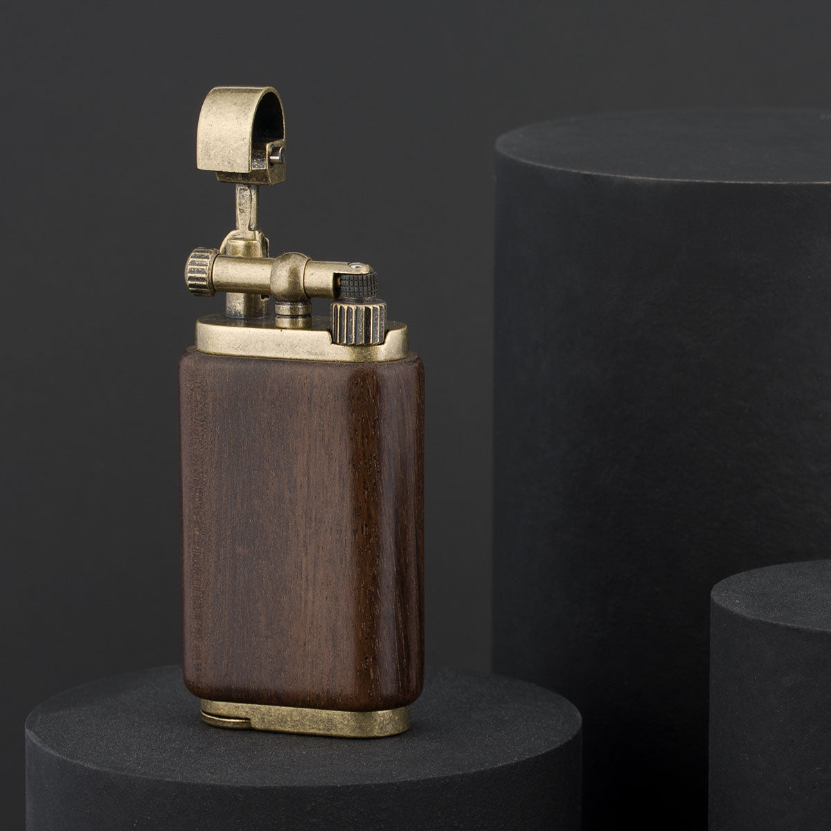 Angled Soft Flame Antique Style Lift Arm Butane Refillable Lighter with Tamper & Pick