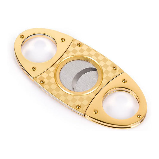 Golden Checked Double Blades Stainless Steel Cigar Cutter