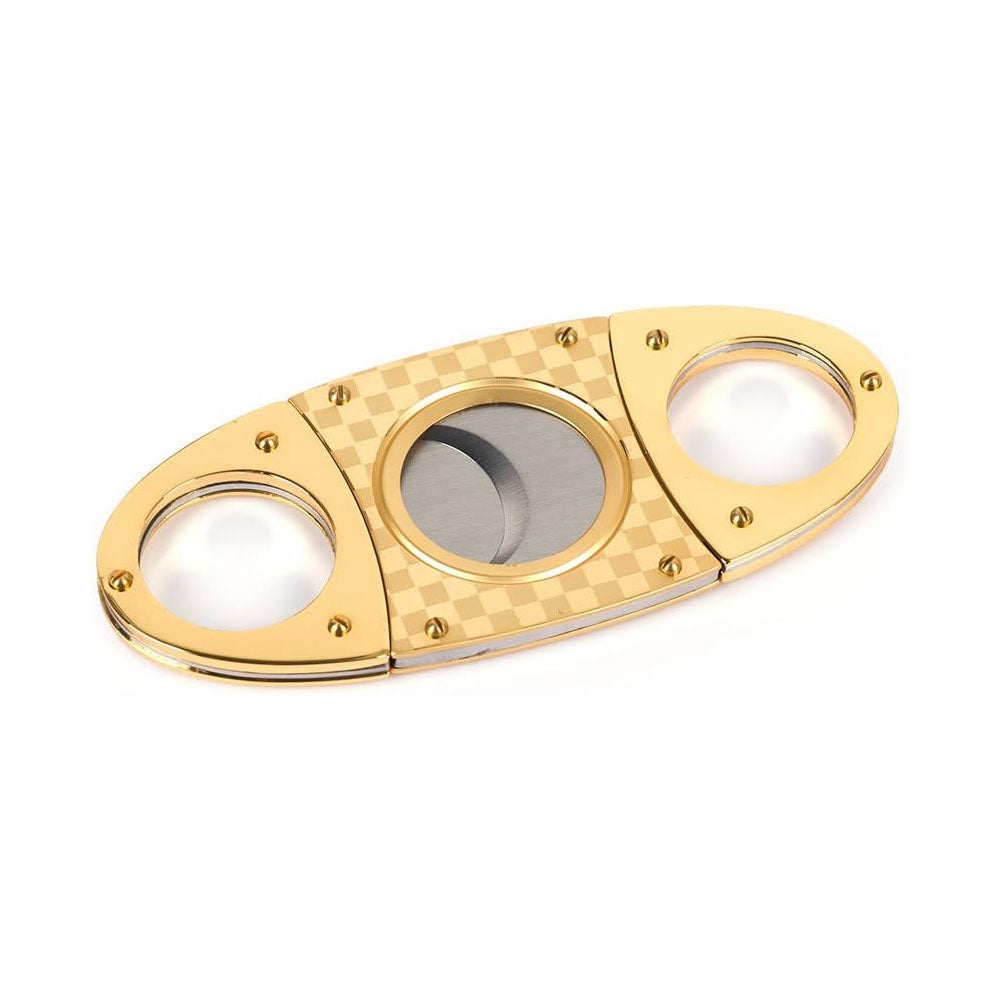 Golden Checked Double Blades Stainless Steel Cigar Cutter