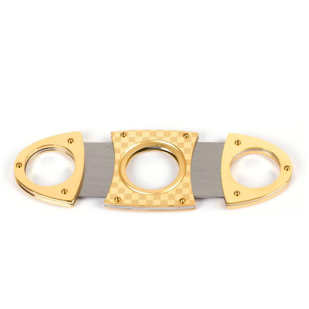 Golden Checked Double Blades Stainless Steel Cigar Cutter