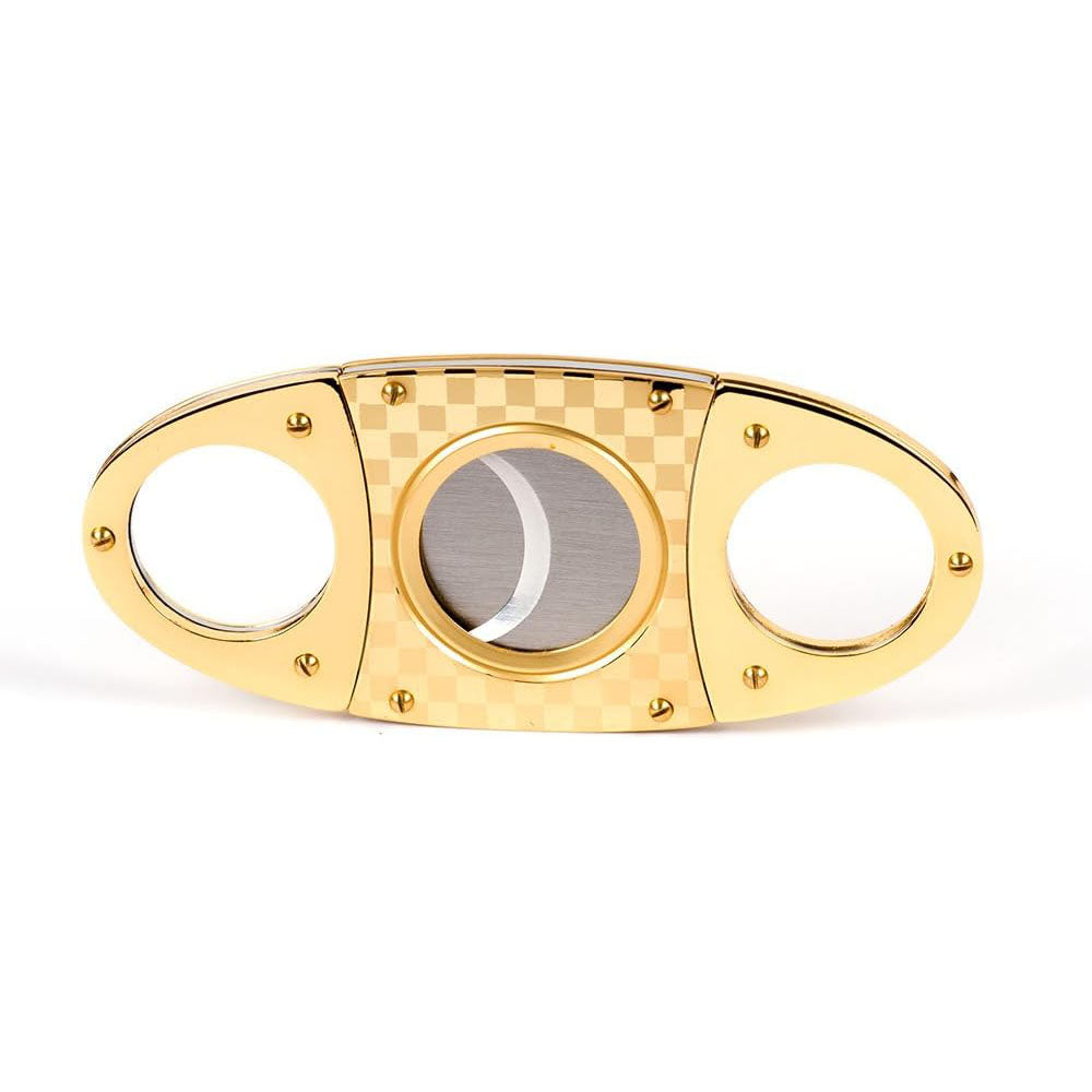 Golden Checked Double Blades Stainless Steel Cigar Cutter