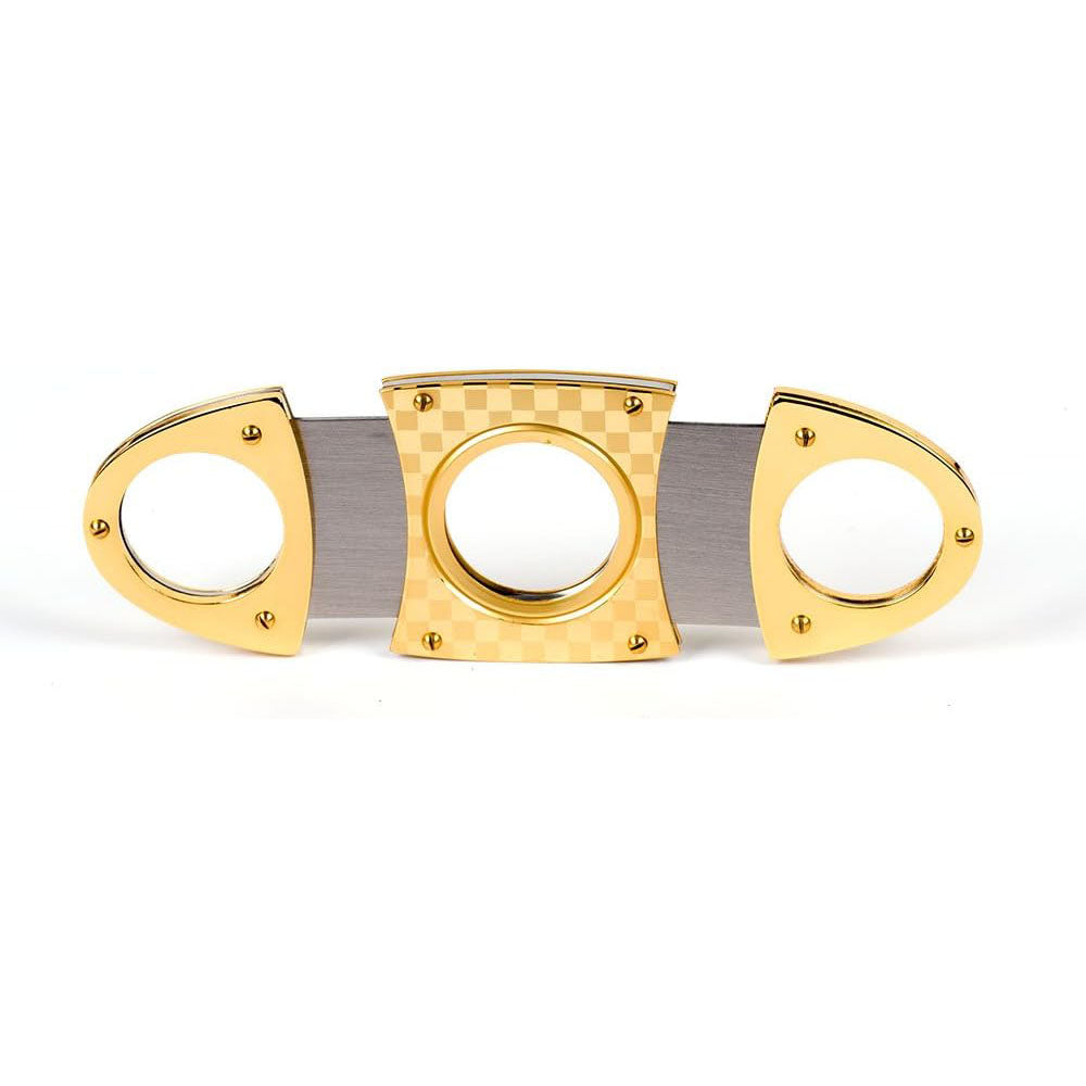 Golden Checked Double Blades Stainless Steel Cigar Cutter