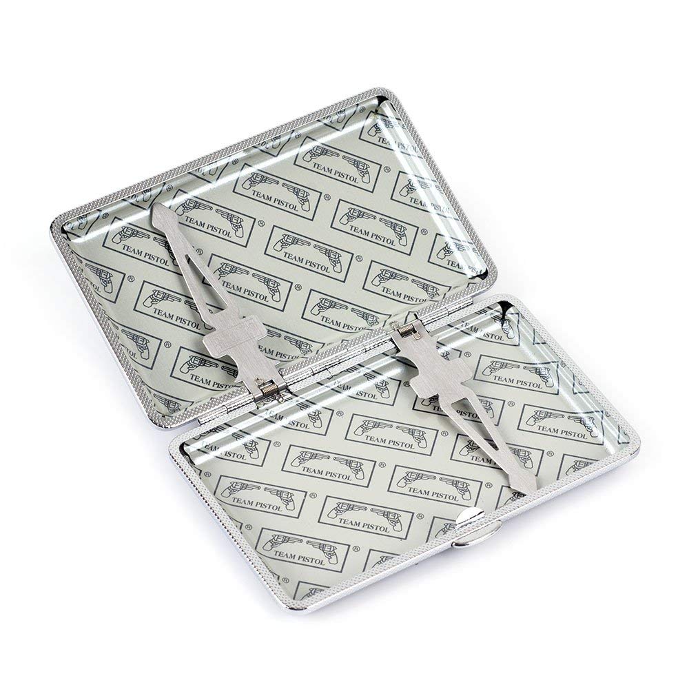 Egyptian Pattern Leather Metal Cigarette Case Holds 14 Cigarettes for 100's