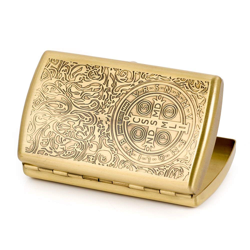 Carved Constantine Brass Cigarette Case - 12-Capacity Luxury Holder, Engraved Metal Cigarette Box for Men and Women Ideal Gift