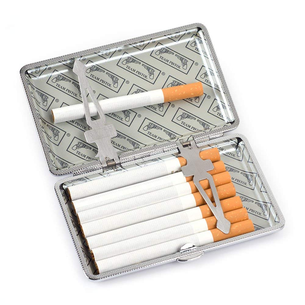 Plain Black Leather Metal Cigarette Case Holds 14 Cigarettes for 100's Cigarettes