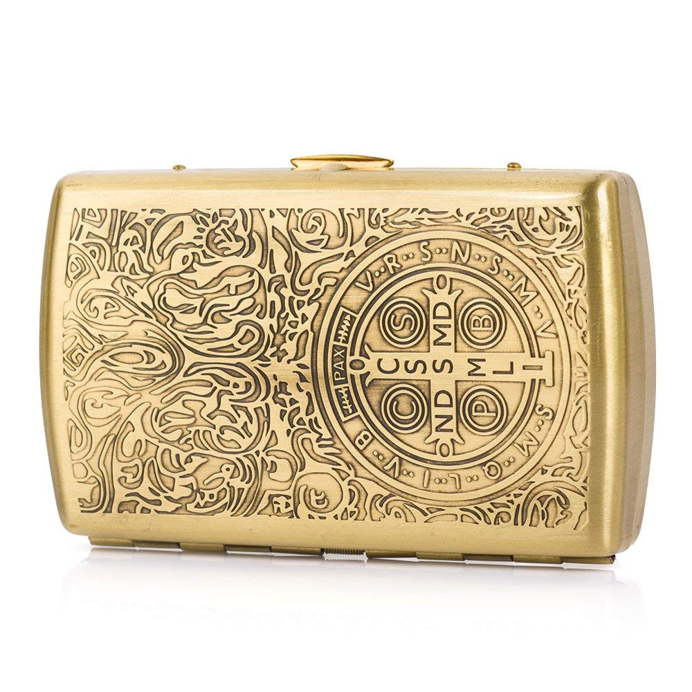 Carved Constantine Brass Cigarette Case - 12-Capacity Luxury Holder, Engraved Metal Cigarette Box for Men and Women Ideal Gift