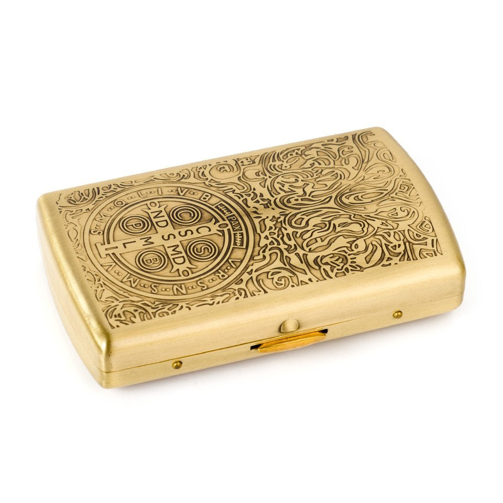 Carved Constantine Brass Cigarette Case - 12-Capacity Luxury Holder, Engraved Metal Cigarette Box for Men and Women Ideal Gift