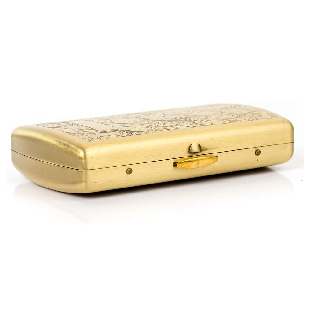 Carved Arabesques Brass Cigarette Case - 12-Capacity Luxury Holder, Engraved Metal Cigarette Box for Men and Women Ideal Gift