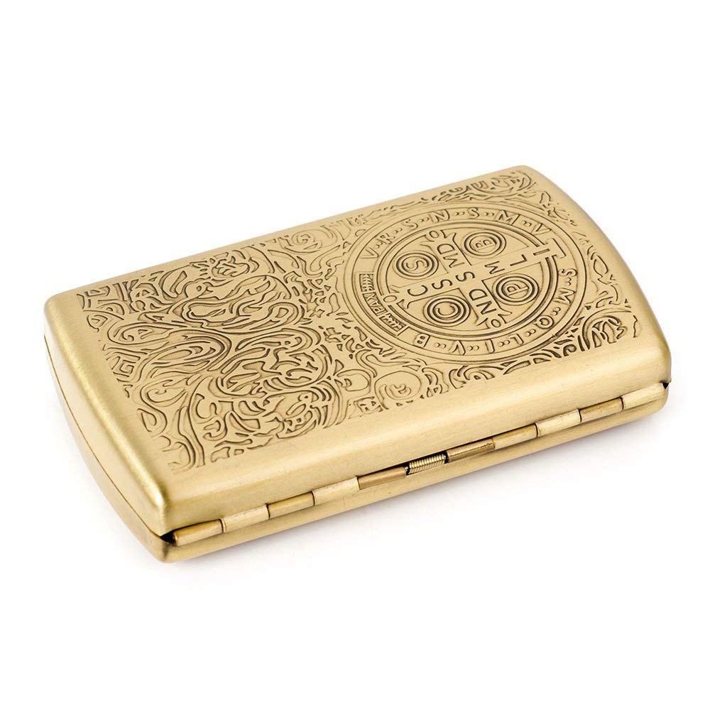 Carved Constantine Brass Cigarette Case - 12-Capacity Luxury Holder, Engraved Metal Cigarette Box for Men and Women Ideal Gift
