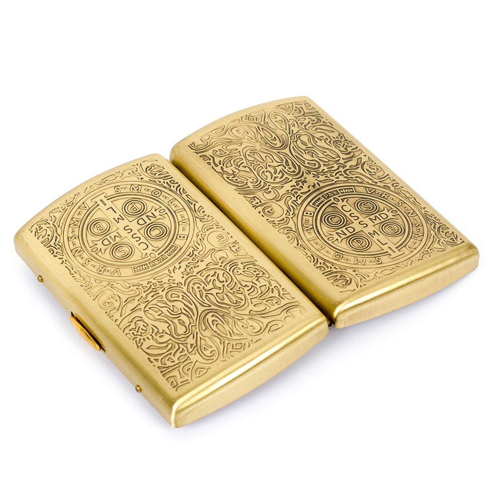 Carved Constantine Brass Cigarette Case - 12-Capacity Luxury Holder, Engraved Metal Cigarette Box for Men and Women Ideal Gift