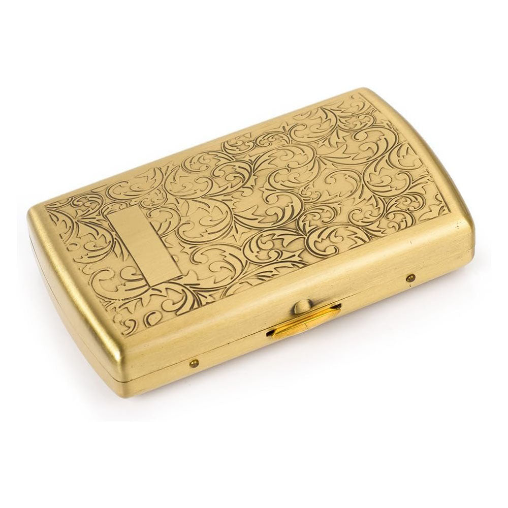 Carved Arabesques Brass Cigarette Case - 12-Capacity Luxury Holder, Engraved Metal Cigarette Box for Men and Women Ideal Gift