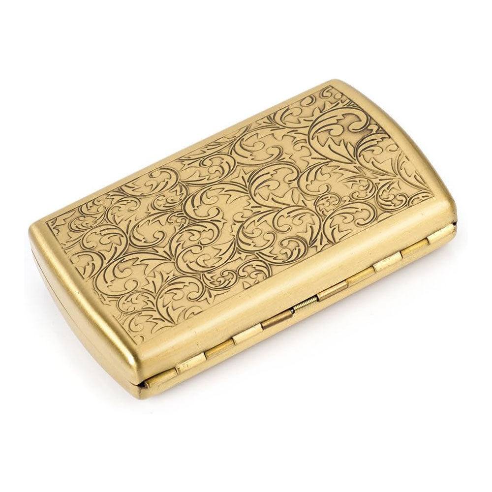 Carved Arabesques Brass Cigarette Case - 12-Capacity Luxury Holder, Engraved Metal Cigarette Box for Men and Women Ideal Gift
