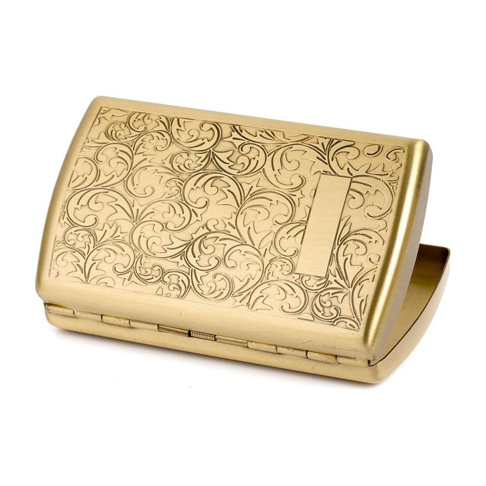 Carved Arabesques Brass Cigarette Case - 12-Capacity Luxury Holder, Engraved Metal Cigarette Box for Men and Women Ideal Gift