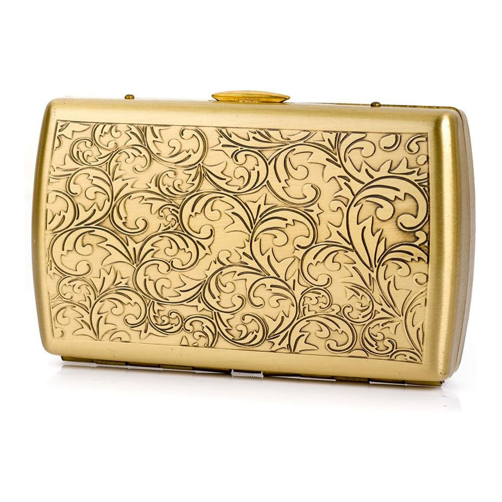 Carved Arabesques Brass Cigarette Case - 12-Capacity Luxury Holder, Engraved Metal Cigarette Box for Men and Women Ideal Gift