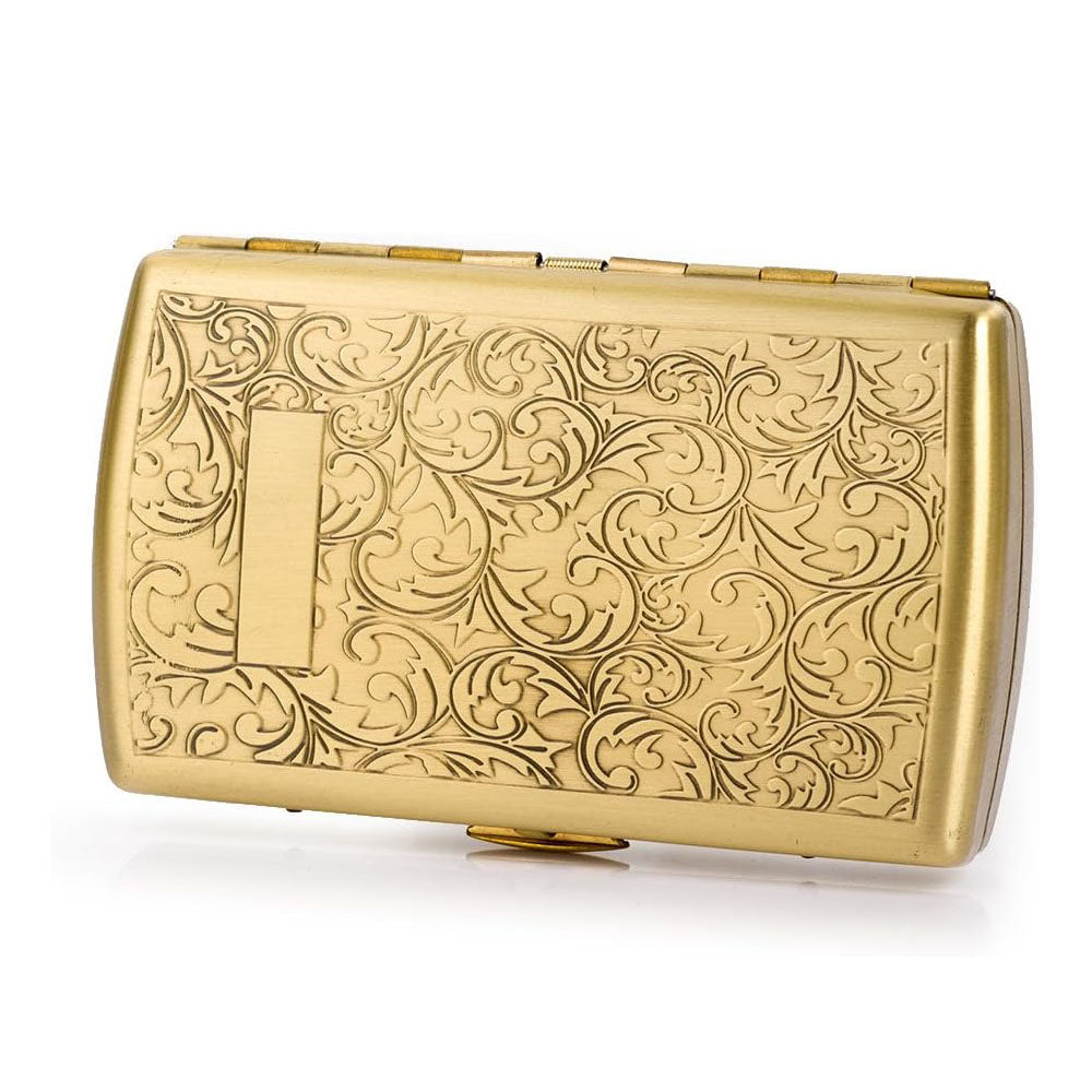 Carved Arabesques Brass Cigarette Case - 12-Capacity Luxury Holder, Engraved Metal Cigarette Box for Men and Women Ideal Gift