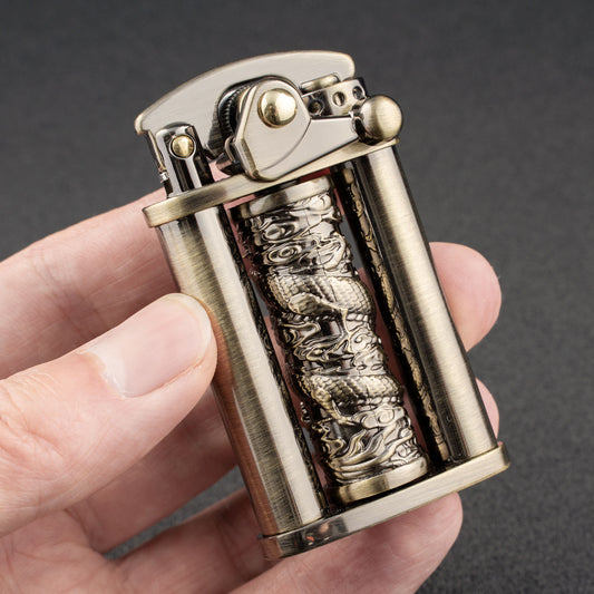 Antique Type Rotatable Dragon Pillar Soft Flame Rocker Arm Petrol Kerosene Lighter