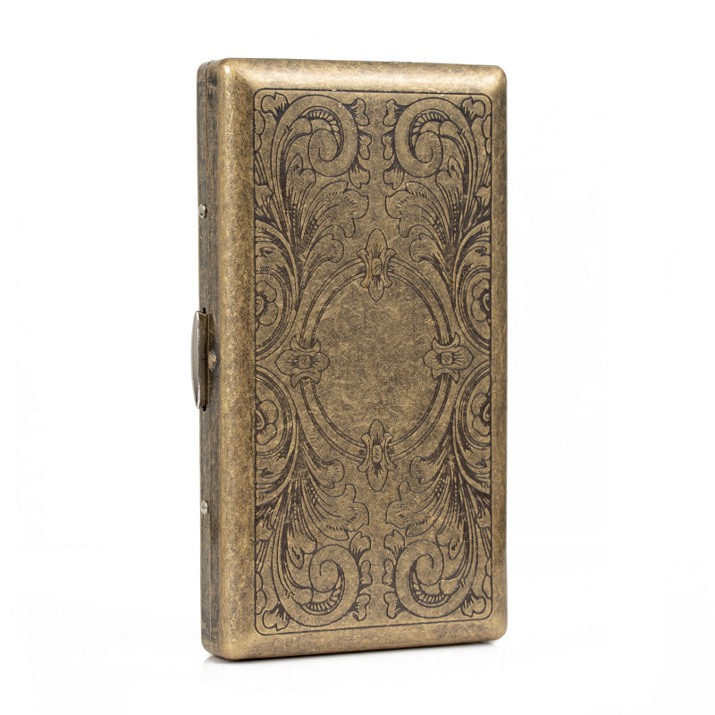 Retro Metal Cigarette Case - Antique Brass, Double-Sided Spring Clip Holder for Regular & 100s Cigarettes, Crush-Proof Portable Box
