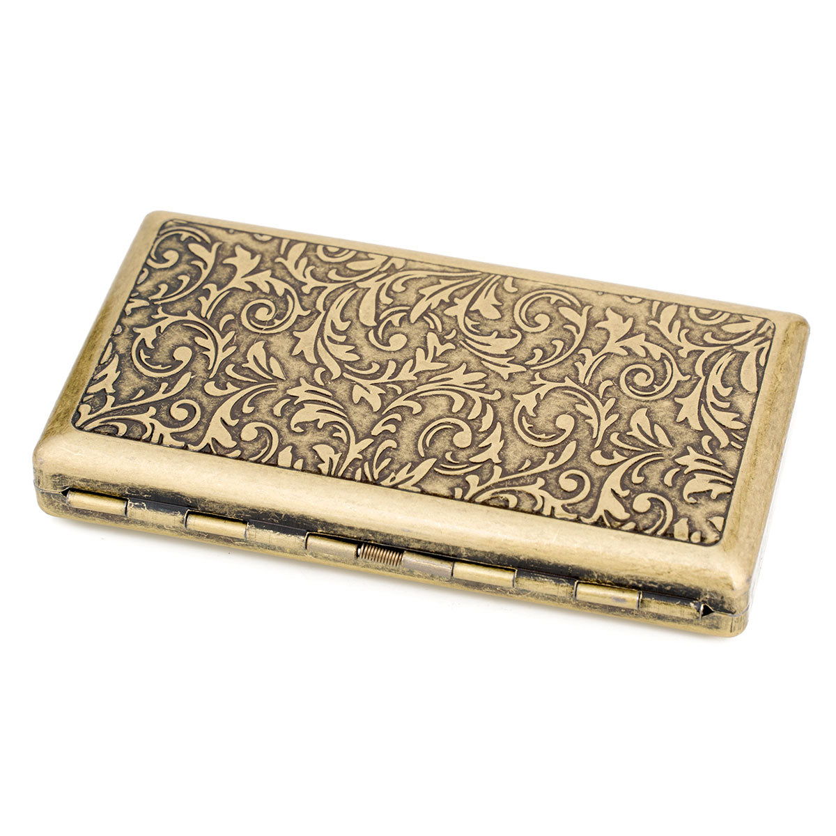 Retro Metal Cigarette Case - Antique Brass, Double-Sided Spring Clip Holder for Regular & 100s Cigarettes, Crush-Proof Portable Box