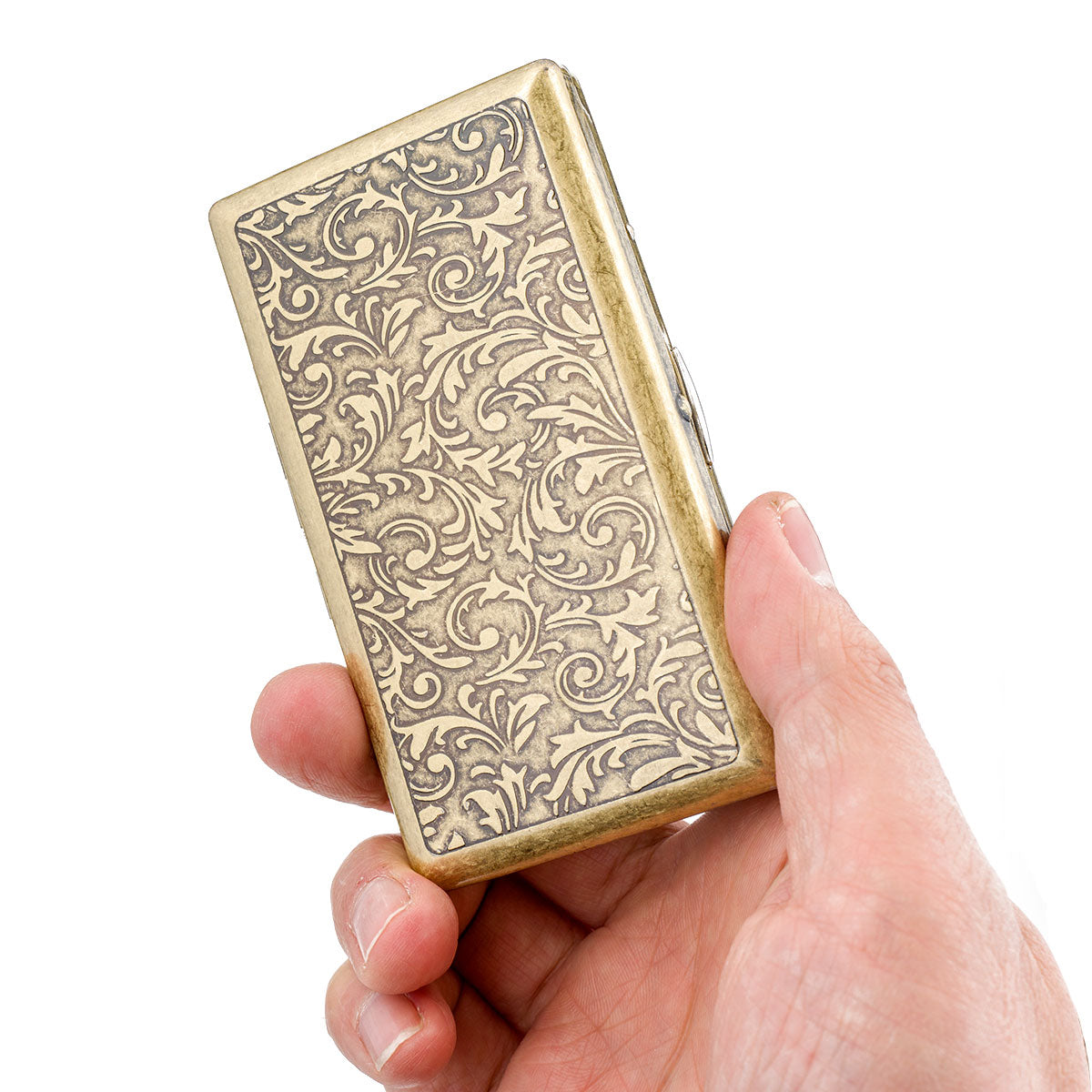 Retro Metal Cigarette Case - Antique Brass, Double-Sided Spring Clip Holder for Regular & 100s Cigarettes, Crush-Proof Portable Box